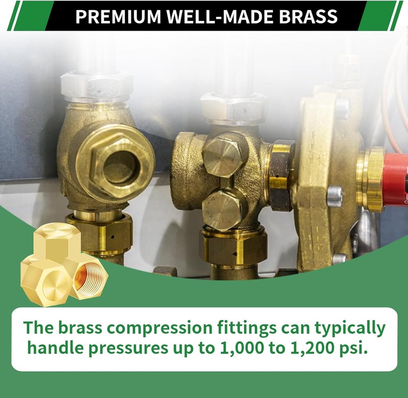 Japtend 3/8" Compression Cap, 40pcs Brass Compression Fittings Hex UNEF Thread Stop Valve Tubing Ends Sealing Caps Hose Connector for Gas Garden Water Air Line - Image 5